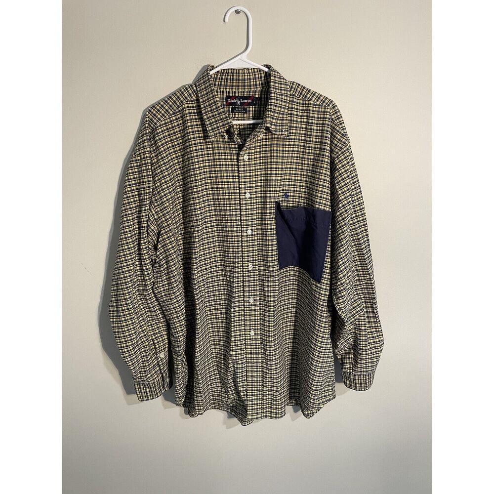 Ralph Lauren Shirt Mens 2XL Blue Yellow Plaid Blake Business Casual Button‎ Down